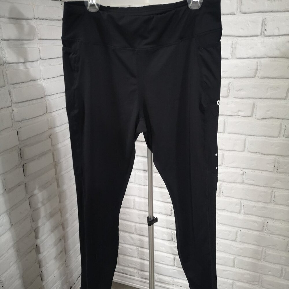 Hyba Ladies Size XL Black Full Length Adjustable Waist Mesh Inserts Leggings